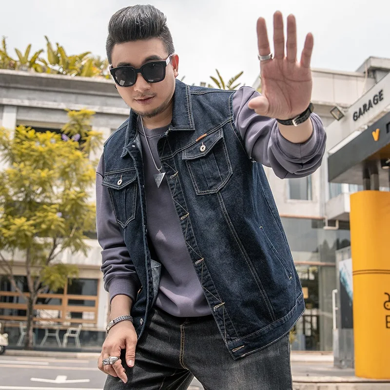 Denim Waistcoat Men Blue Jeans Sleeveless Jacket 7XL 6XL 8XL Autumn Slim Hip Hop Cowboy Male Vest Plus Size Hommes Jeans Veste