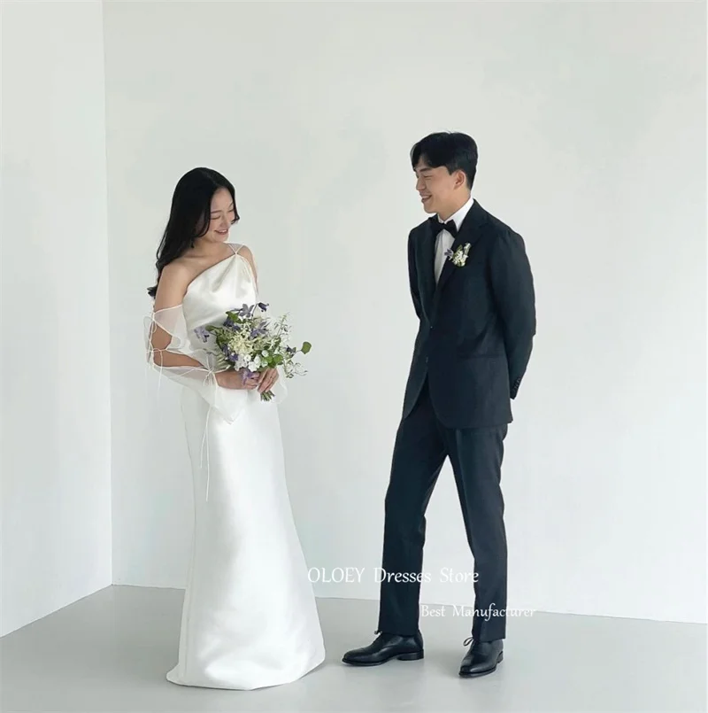 

OLOEY Good Quality Mikado or Wool Silk Korea Wedding Dresses Long Sleeves Mermaid Wedding Photo shoot Simple Bridal Gowns