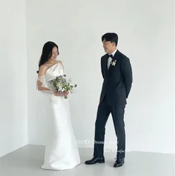 OLOEY Good Quality Mikado or Wool Silk Korea Wedding Dresses Long Sleeves Mermaid Wedding Photo shoot Simple Bridal custom