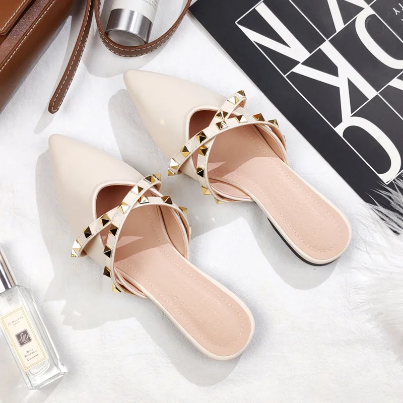 Pointed Toe Half Slippers for Women, Pointed Toe Sandals, Korean Mules, Elegant Dress Shoes, Slides, Fashion Brand Summer, 35-43