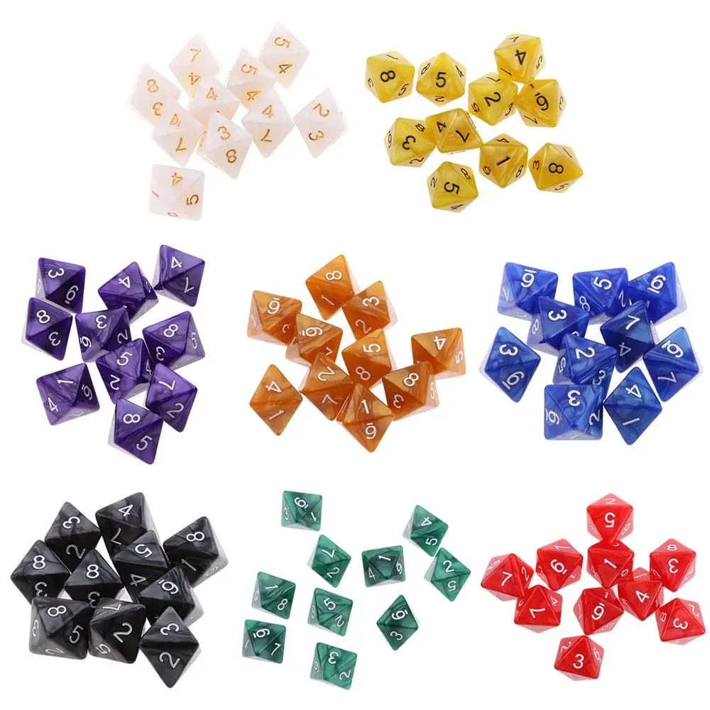 10Pcs/set D8 16mm Digital Dice Set 8 Sided Acrylic Table Game Opaque Polyhedral Dices for DND Dice Tabletop Role-Playing Game