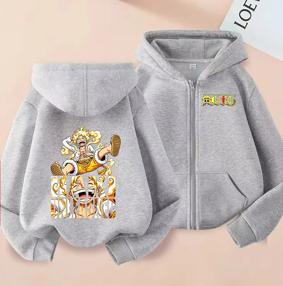 OnePiece Kids' Zip-Up Hoodie (Fall/Winter 2026) Featuring Luffy/Chopper Prints—casual, Cute, and Perfect for Outdoor Activities.