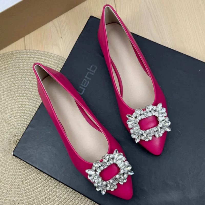 Female Soft Leather Shoes Pointy Tip Soft Leather Luxury Crystal Buckle Flats 2025 New Arrivals Hand-Made Plus Sizes Slip-On 48 view 4