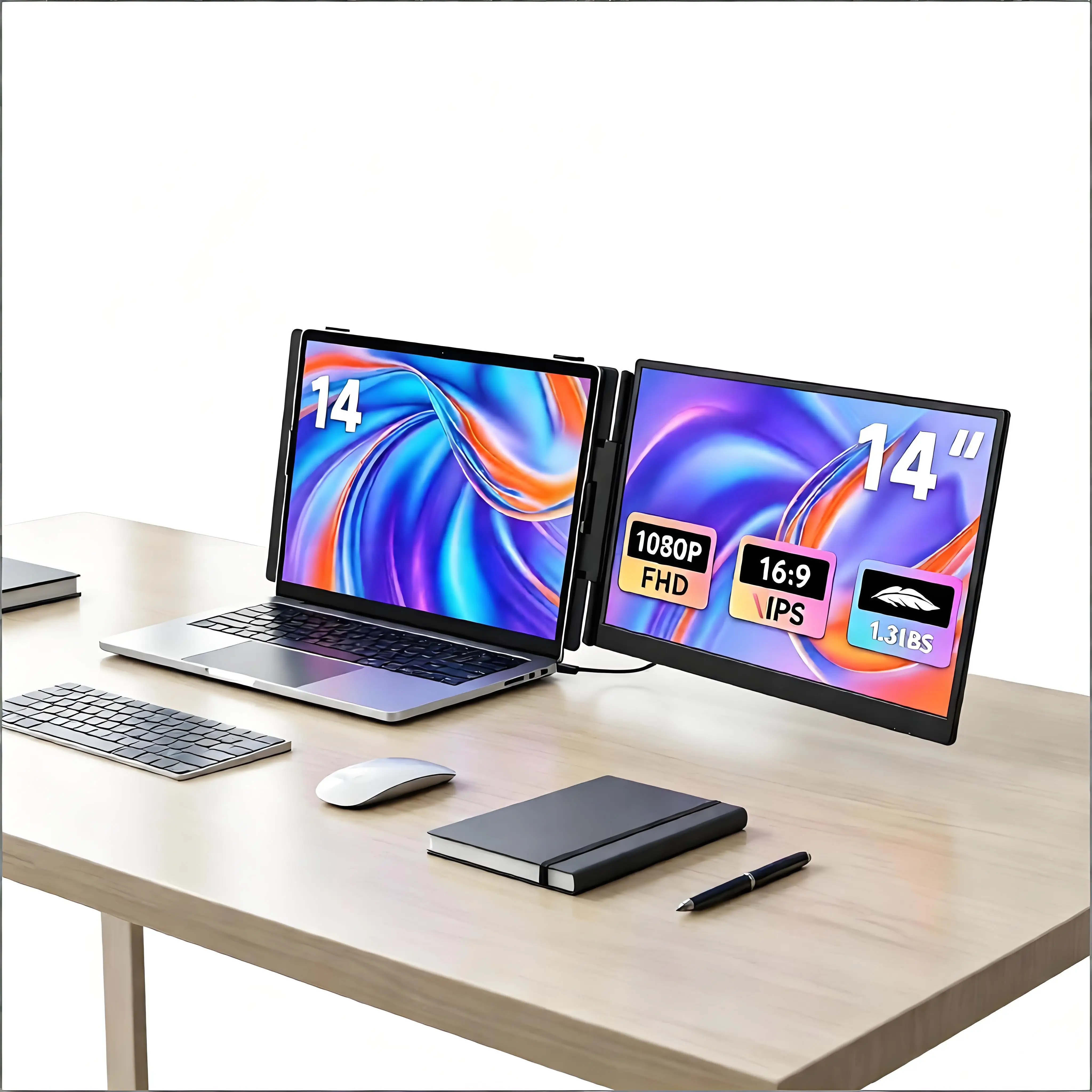 OEM/ODM Dual Portable Monitor 14 Inch 1080P FHD IPS LCD Display Laptop Screen Extender For Business/Gaming/Home Or Student