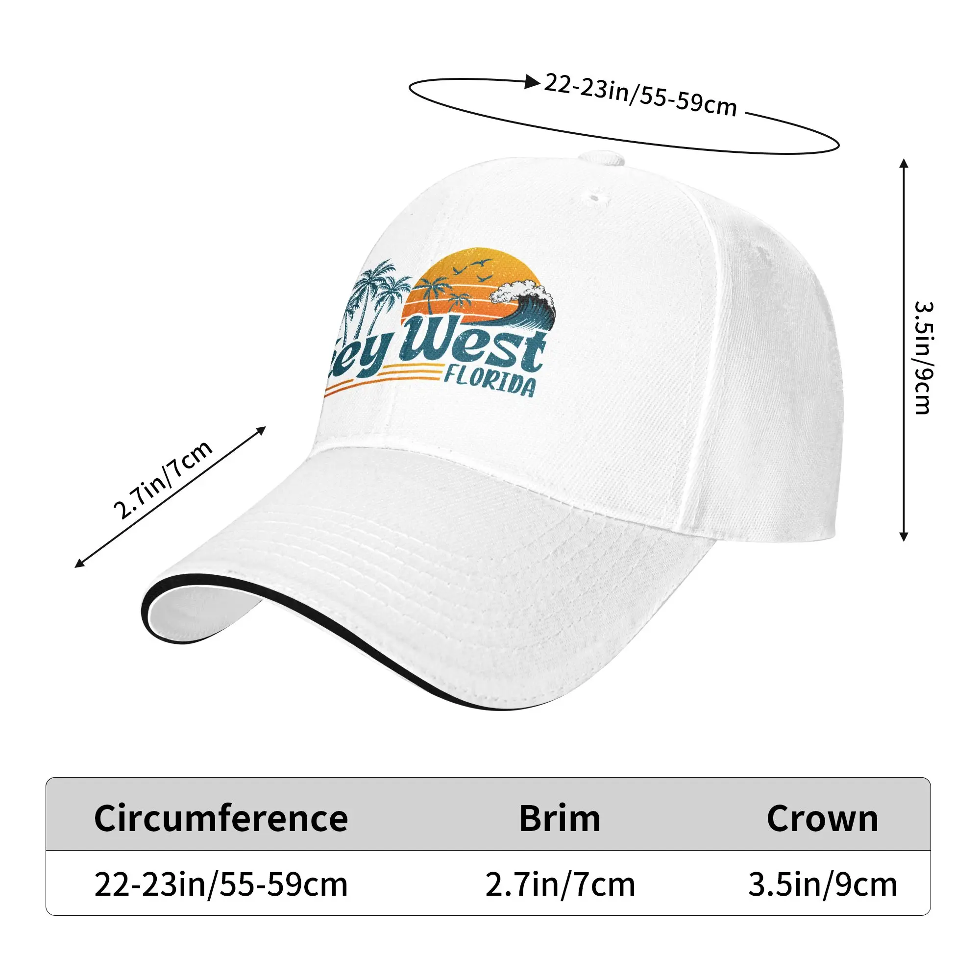Vintage Key West Florida Beach Summer Vacation Baseball Cap  Unisex-Teens Custom DIY Trucker Hat Summer Sunscreen Snapback Cap