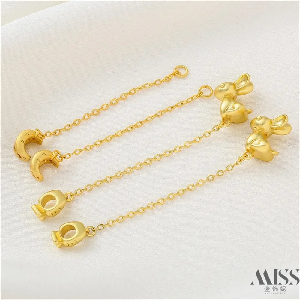 14K Gold and Silver 18K Sand Gold Rabbit Moon Lanyard DIY Handmade Bracelet Accessories Decorative Chain Lanyard