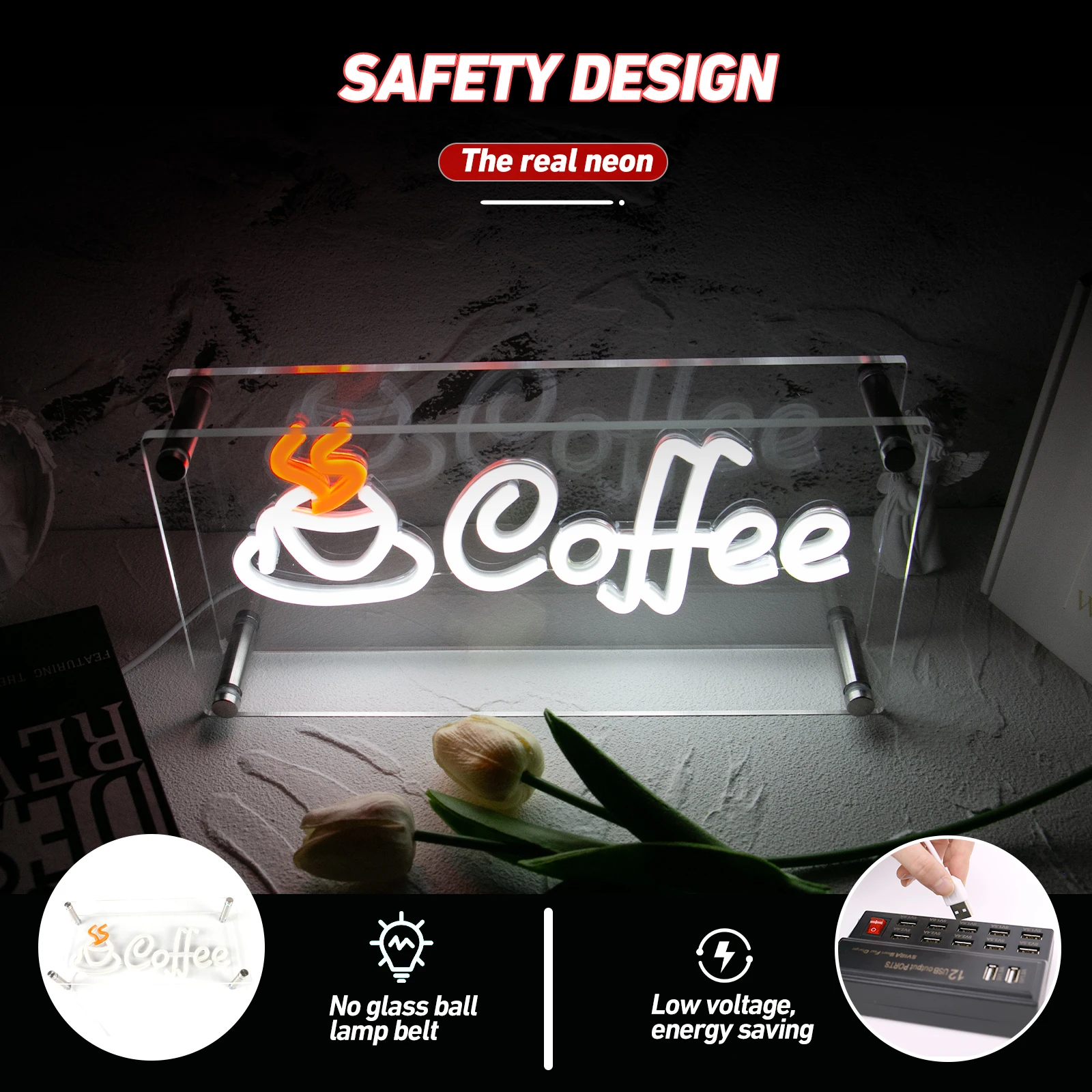 Coffee Shop Neon Sign LED Acrylic Night Lights Desk Sign-USB Home Room Party Club Decor Store Art Decoration Birght Panel Lamps