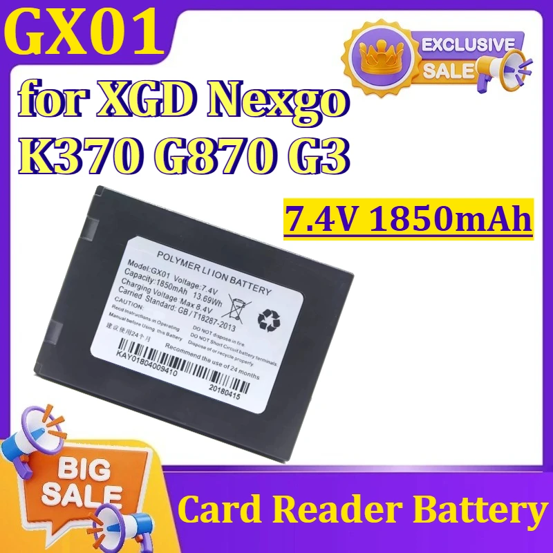 

New Li-Ion GX01 7.4V 1850mAh Battery for XGD Nexgo K370 G870 G3 POS Card Reader Battery