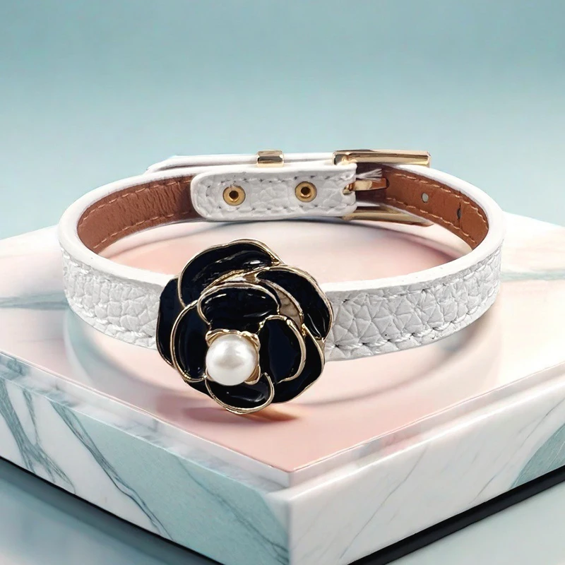 

New Cute Charm Black Flower Women Bracelet High Quality 10 Colors PU Leathe Bangle Female Jewelry