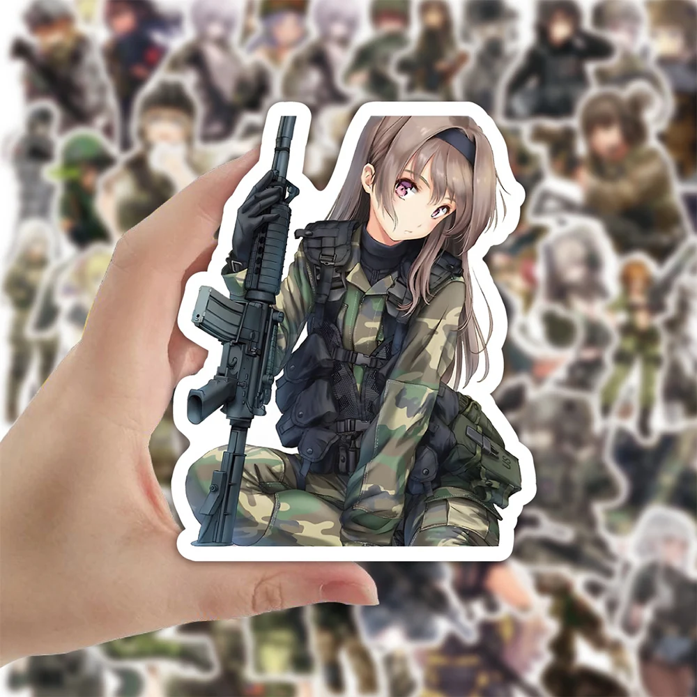 10/30/50 sztuk kamuflaż kobieta żołnierz kreskówki naklejki śliczne dziewczyny Anime naklejki etui na telefon Notebook Luaggge naklejka z graffiti z PVC