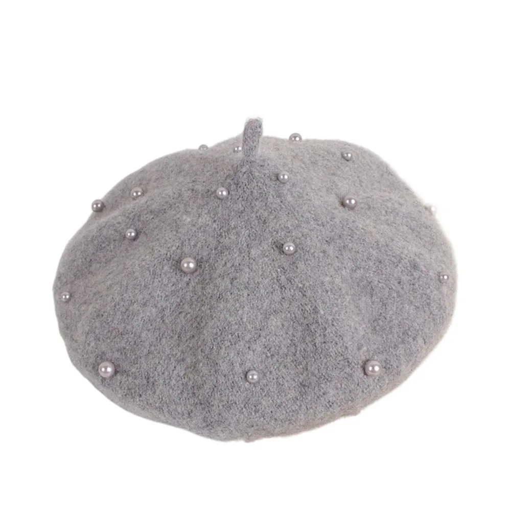 

Модный детский берет с жемчугом, шерстяная теплая детская шерстяная шапка, однотонная утолщенная зимняя шапка художника