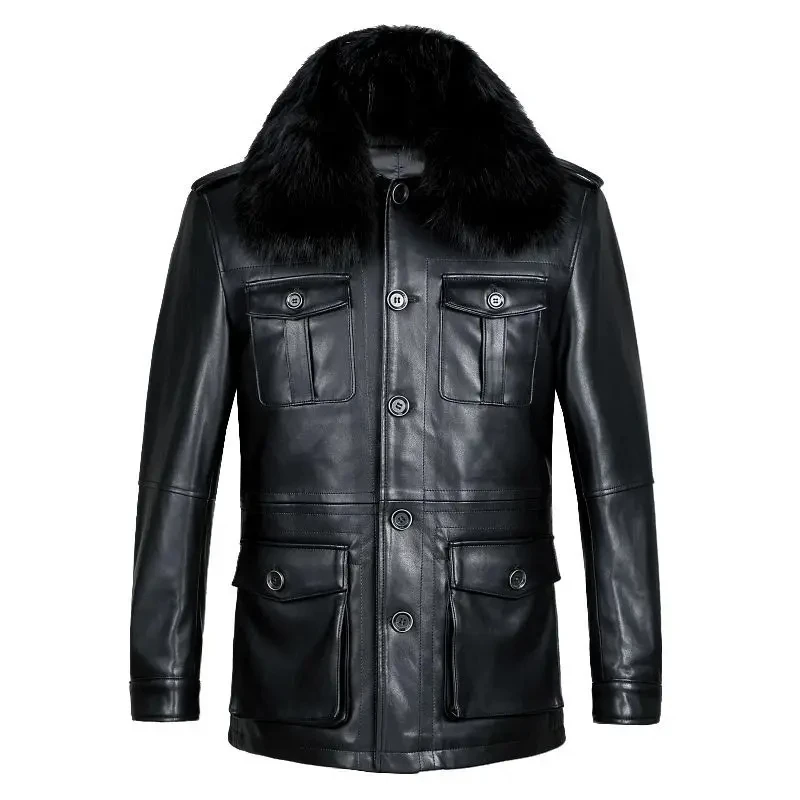 Sheepskin Leather Jacket Men Leather Down Coat Man Slim Fit Korean Windbreake Down Jacket Male Genuine Leather Puffer Jacket Men