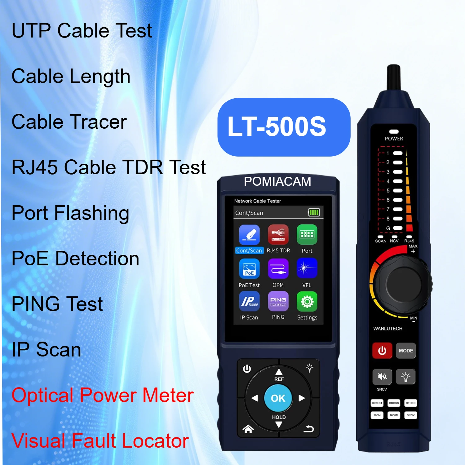 Network Cable Tester 10G Port Identification OPM VFL IP Scan PING LT-500S RJ45 TDR Test