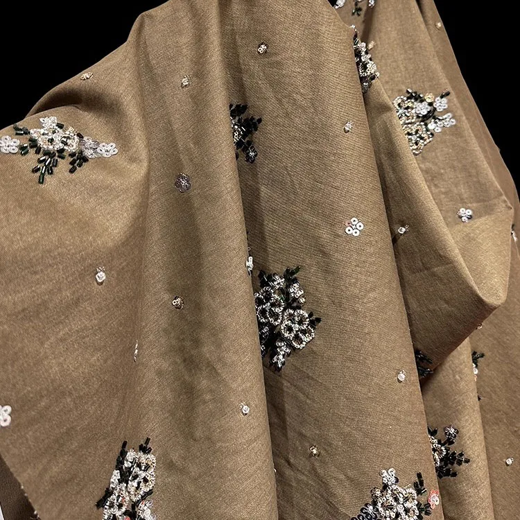 

1 ярд кофейного цвета ткани из чистого хлопка для одежды вышивка блестками швейные аксессуары пальто, верхняя одежда, дизайнерская ткань костюма