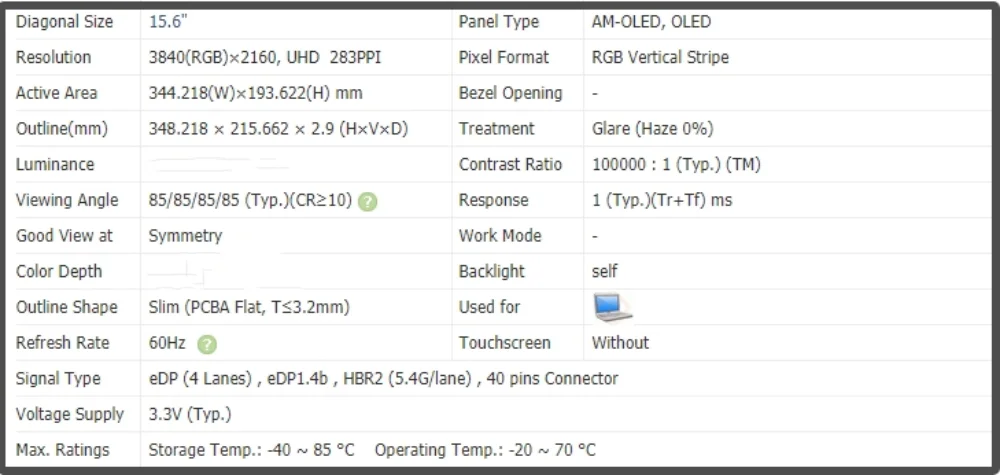 15. 6-calowy ekran o przekątnej ekranu z ekranem i ekranem IPS Panel 4K UHD 3840x2160 EDP 40 pinów bez dotyku