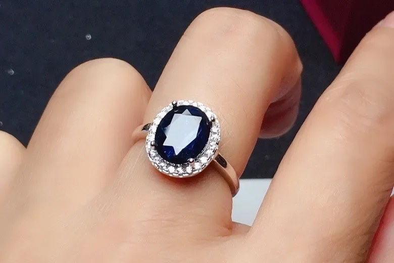 Chinese Natural Black Sapphire Ring for Office Woman 2ct to 4ct Real Sapphire Silver Ring Solid 925 Silver Sapphire Jewelry
