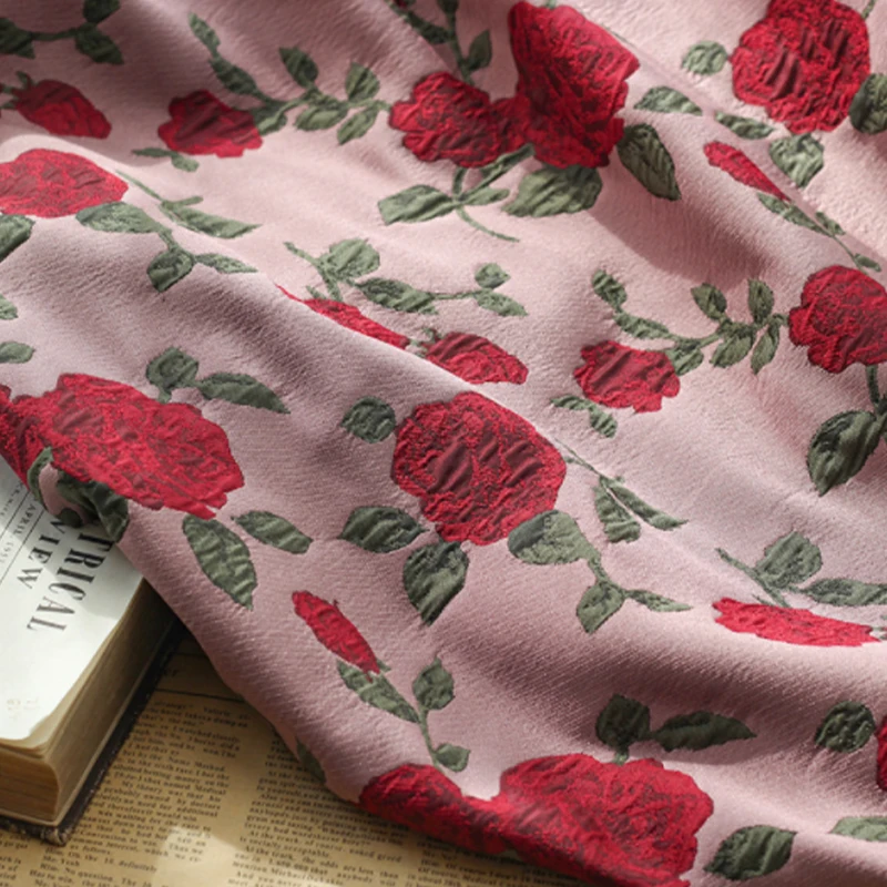 

1x1.46m Rose Embossed Fabric Vintage 3D Rose Yarn-Dyed Jacquard Cloth Women's Dress Haute Couture Suit Tutu Skirts DIY Fabric