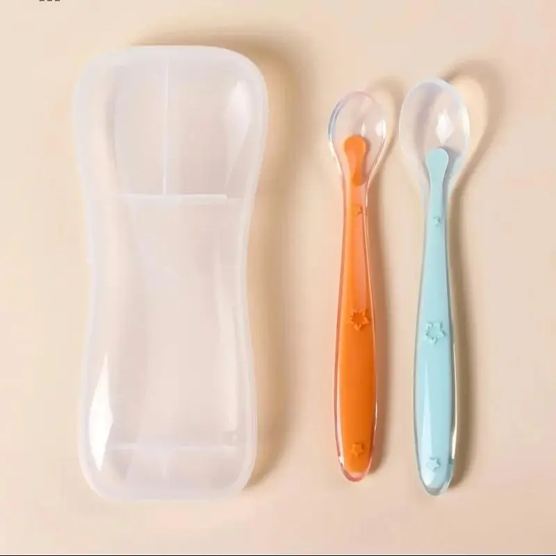 1PC Baby Feeding Spoon Soft Silicone Learning Spoon Kids Training Baby Spoon Temperature Sensing Feeder Tableware