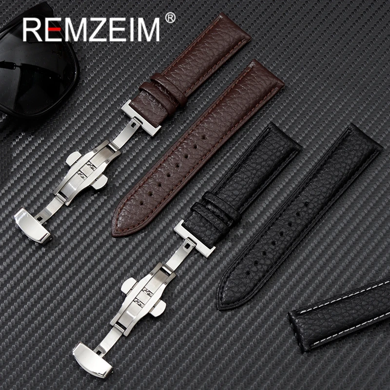 REMZEIM Soft Genuine Leather Smart Watch Band 18mm 20mm 22mm Women Men Cowhide Strap Brown Black Green Pink Watchband Bracelet