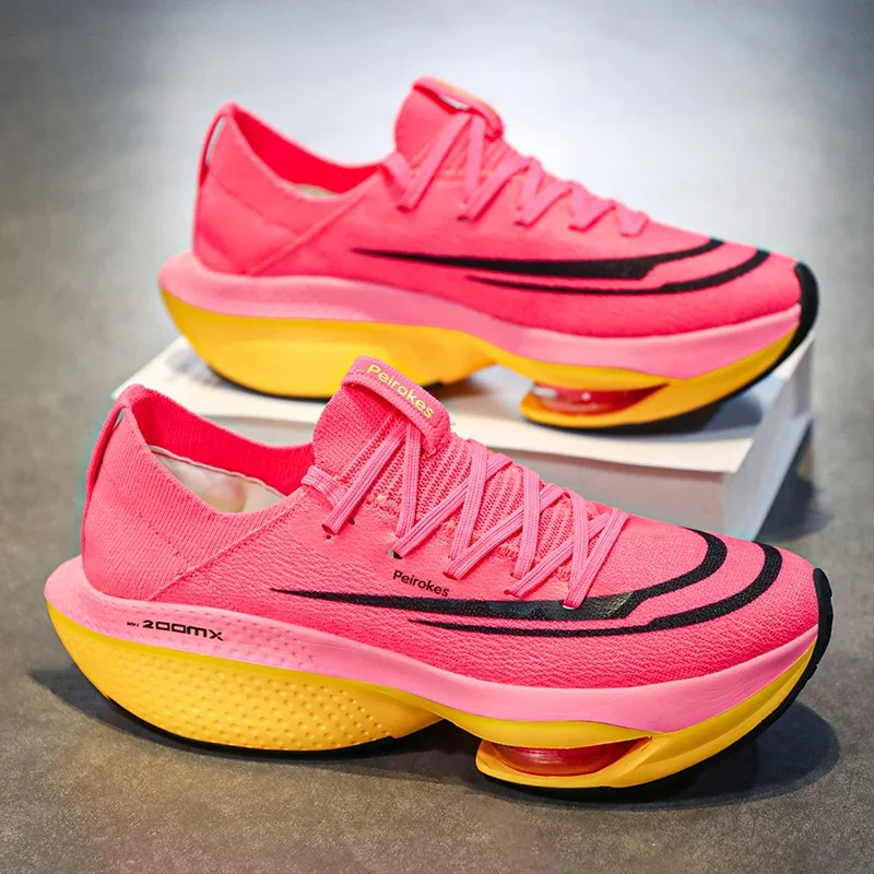 ماراثون وسادة هوائية للرجال أحذية الجري الرياضية تنفس خفيفة الوزن المرأة مريحة رياضية عدم الانزلاق لوحة الكربون أحذية رياضية