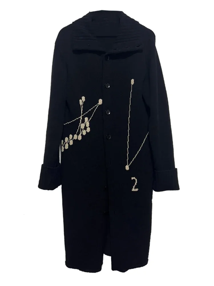 FANTASTION 音符プリント ウールブレンド カーディガン オーバーサイズ ミッドレングス コートガン ハイネック ユニセックス セーター 秋冬用