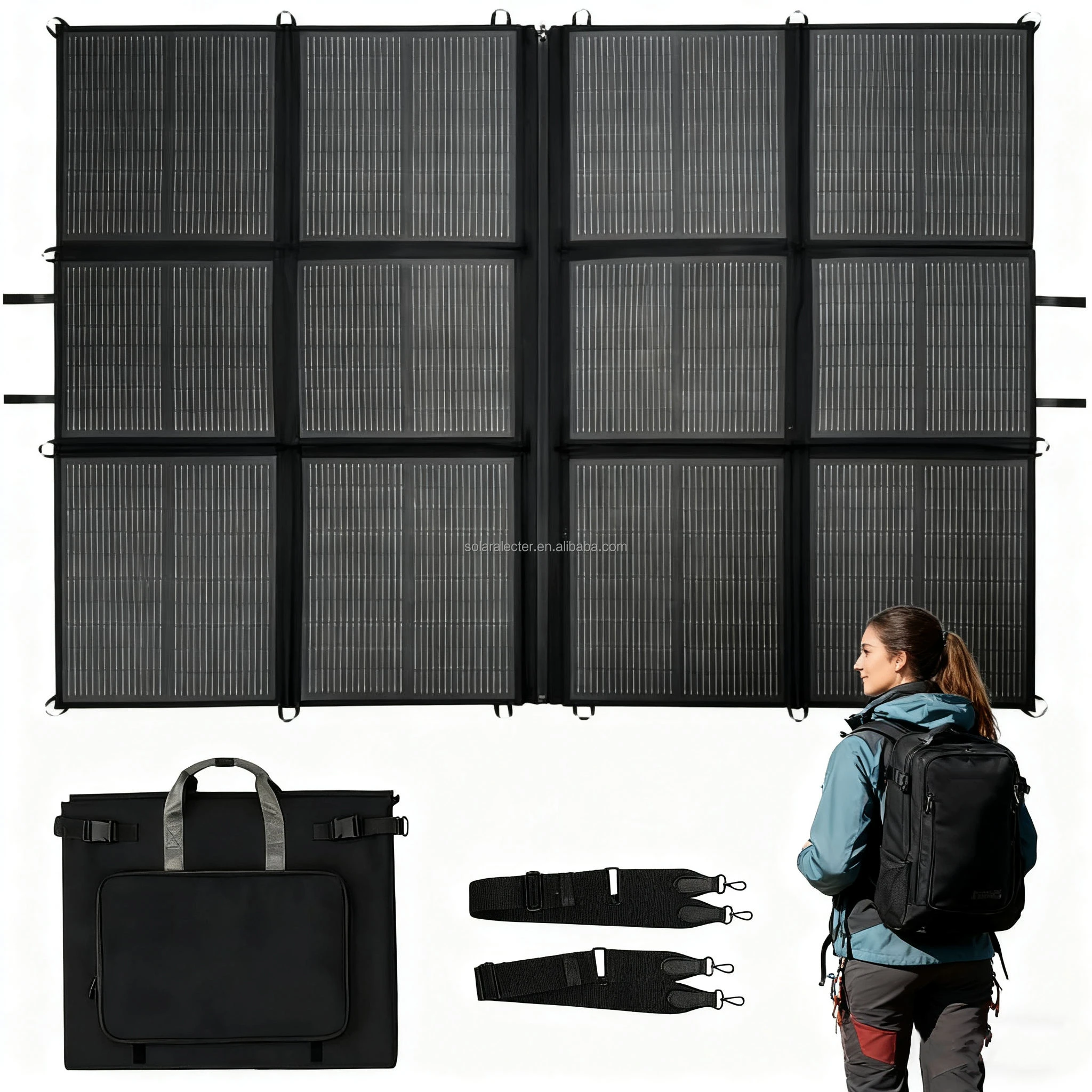 Foldable Solar PanelsFB56 440W 17.2lbs Lightweight 25% High Efficiency SolarBag Splits 220W Black Solar