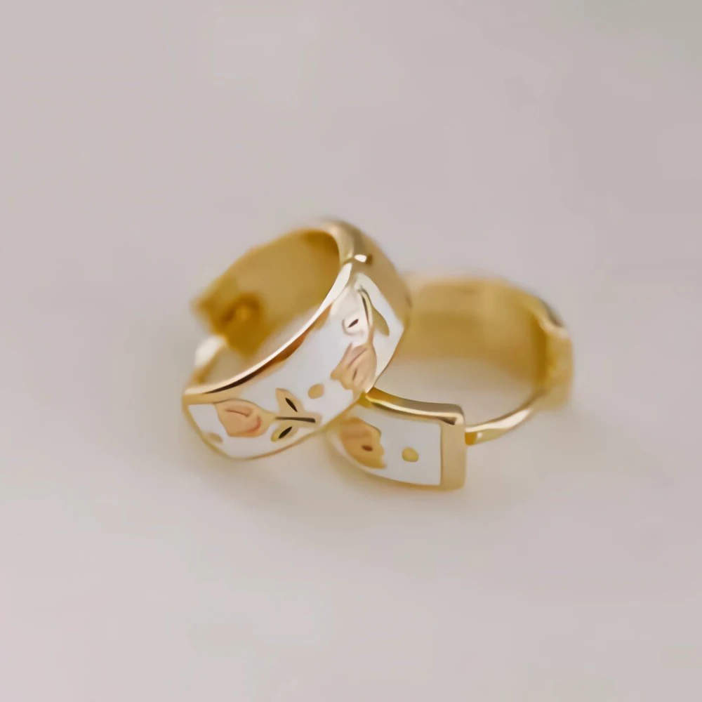 LATS White Pink Enamel Tulip Floral Tea Cup Hoops Earrings for Women Spring Summer 14K Gold Plated Jewelry Fashion Accessories