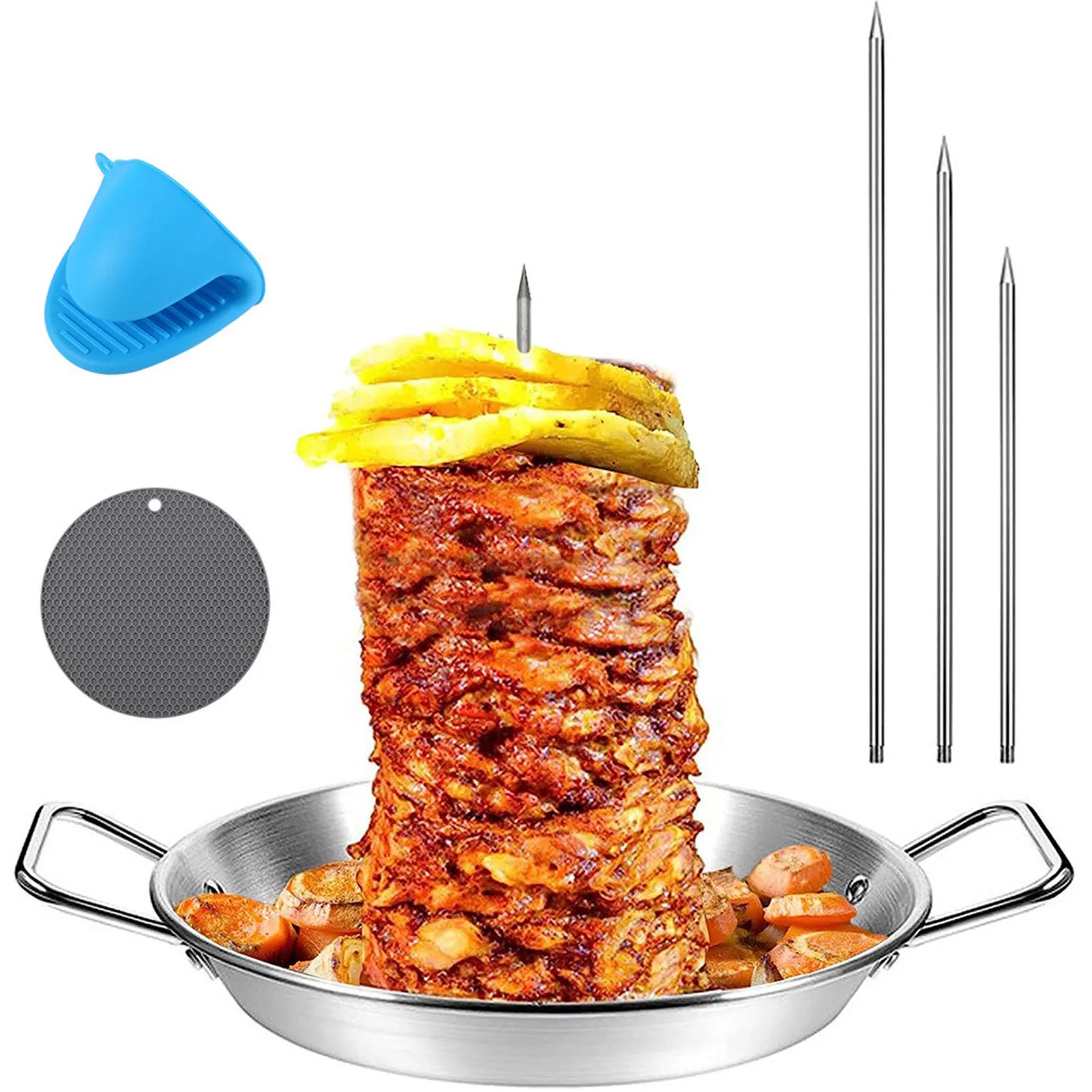 

Insulation Pads Vertical Skewer Kebab Pan Safe And Secure 10-inch Vertical Meat Skewer Kebab Stand