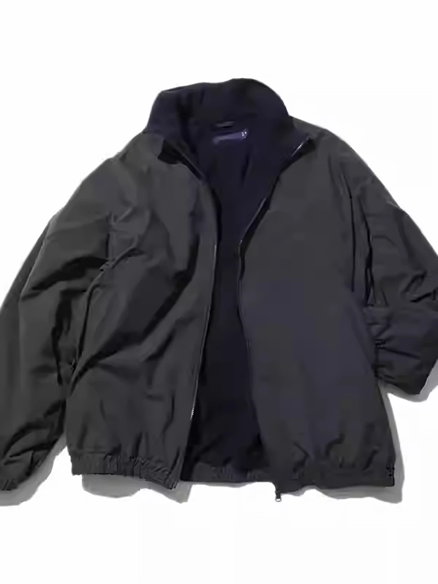 

Japan Style 22AW Thick Inner Fleece Solid Color Nylon Stand Neck Loose Citboy Sports Coat for Men