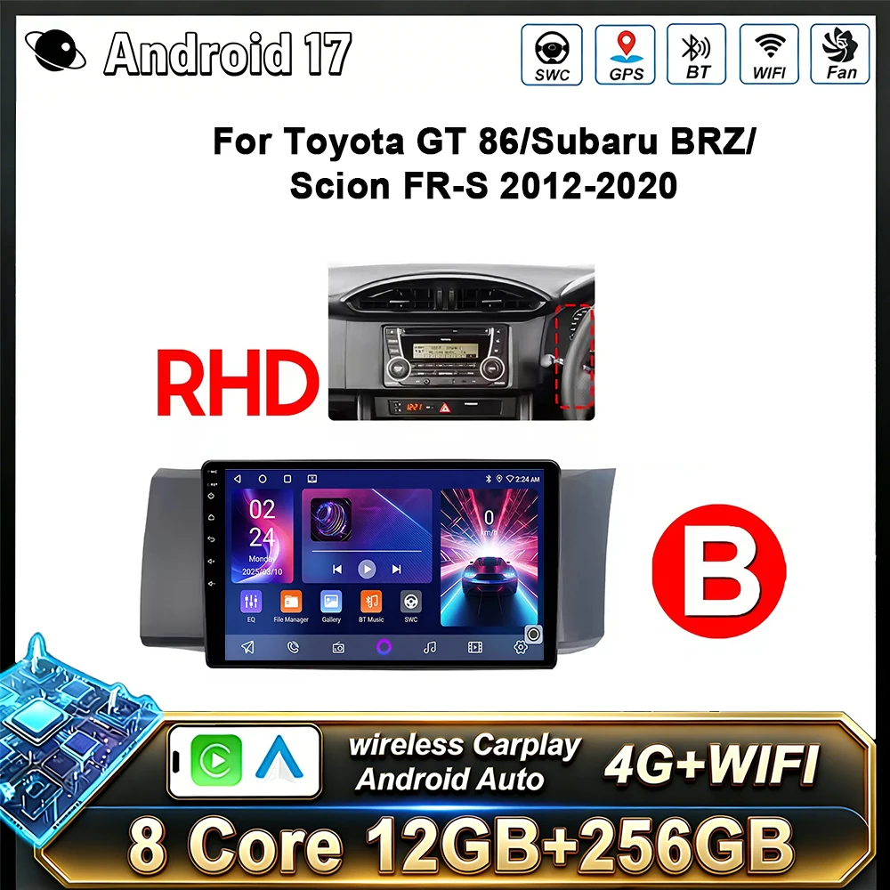 Radio para Auto Android 17 para Toyota GT 86 y Subaru BRZ 2012 2013 2014 - 2016, Reproductor Multimedia Carplay, Reproductor de Video, Navegación, Estéreo, GPS