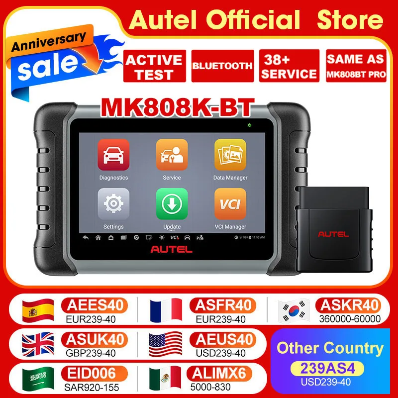 Autel MaxiCOM MK808KBT PRO OBD2 Scanner Automotivo Car Diagnostic Scan Tool MK808K-BT OBD 2 Code Reader Key Coding Active Test