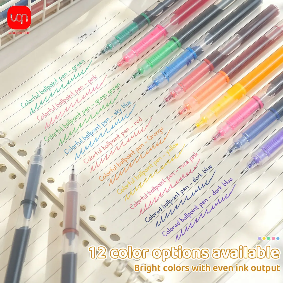 Direct Liquid Ballpoint Gel Pen Set 12 Colors 0.5mm Fine Needle Tip Quick‑Drying Smooth for Drawing School Office Stationery