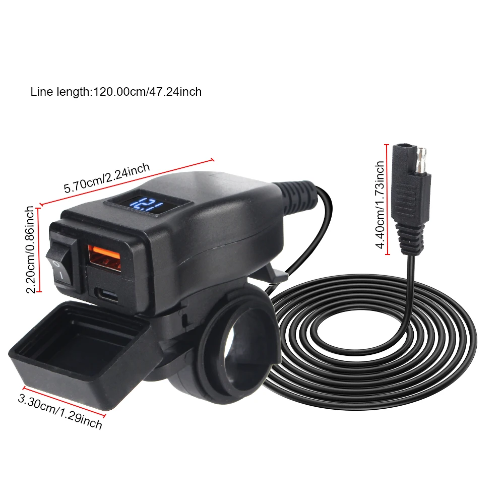 Pd pport ชาร์จเร็ว3.0โวลต์มิเตอร์รถจักรยานยนต์, ที่ชาร์จแบบเร็ว USB กับมือถือกันน้ำขั้วต่อหลอดไฟ LED
