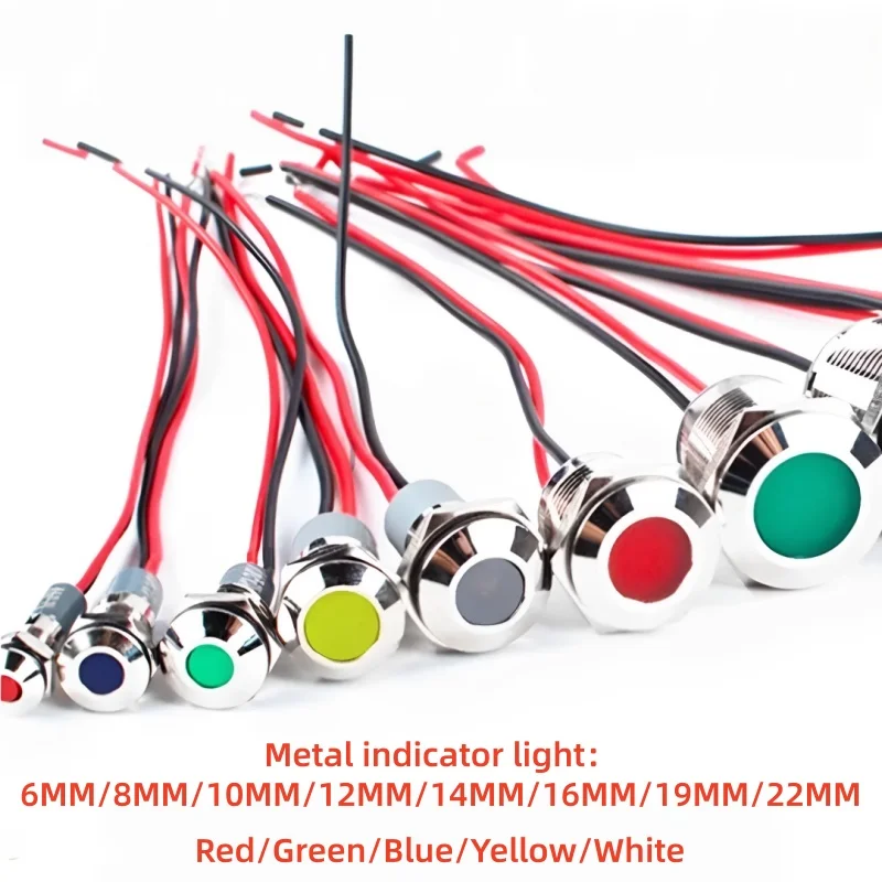 1pc 6mm 8mm 10mm 12mm 16mm Waterproof IP67 Metal LED Warning Indicator Light Signal Lamp Pilot Wire 3V 5V 12V 24V 110V 220V