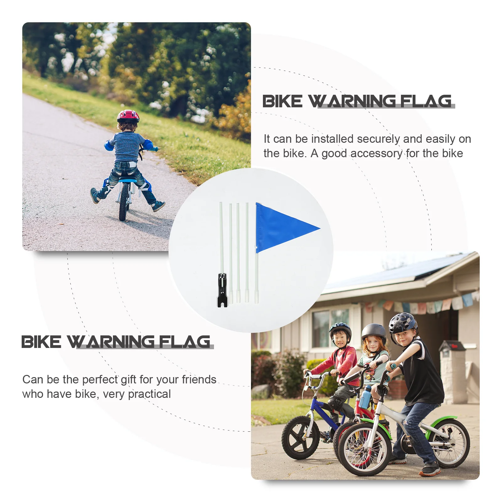 

1Set Bike Safety Flag Adjustable Pole Tail Triangular Reflective High Visibility Waterproof Durable Bicycle Warning Flag