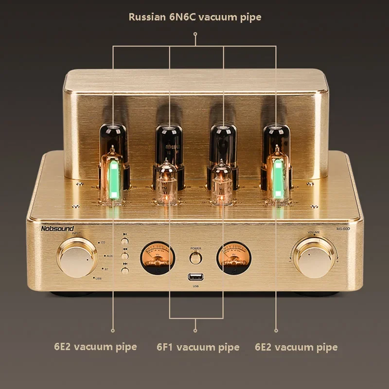 High Power Fever Tube Power Amplifier 6N6C 6E2 6F1 Tube Architecture Bluetooth 5.3 HIFI Power Amplifier USB Lossless Reading