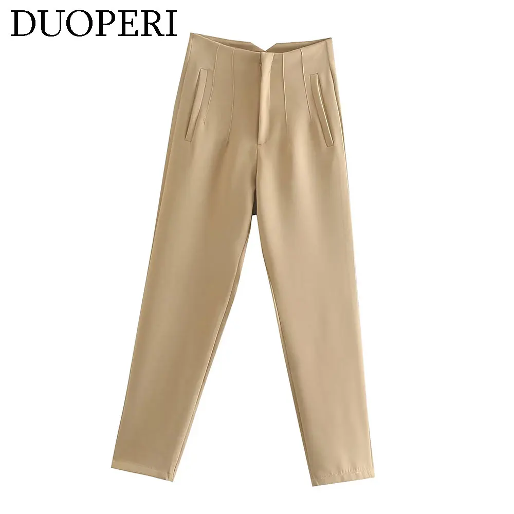 Duoori moda donna Solid Basic pantaloni a vita alta Chic donna Office Lady Casual Business Workwear pantalone lungo