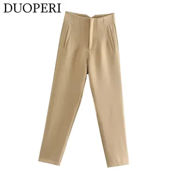 DUOPERI Women Fashion Solid Basic High Waist Trousers Chic Female Office Lady Casual Business Workwear Long Pant 5