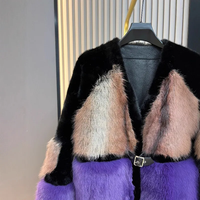 Warm Comfortable Long Thickened Faux Fur One-Piece Mink Furry Clothes Woolen Coat Winter Fashion Belt Button Jacket For Ladies