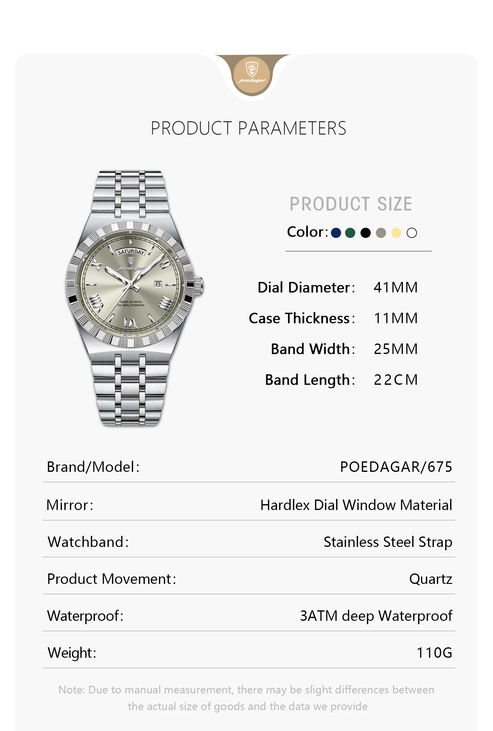 POEDAGAR Luxus Business Mann Uhr Woche Datum Wasserdicht Leuchtende Uhren Für Männer Edelstahl Quarz Mode männer Armbanduhr – Detail 9