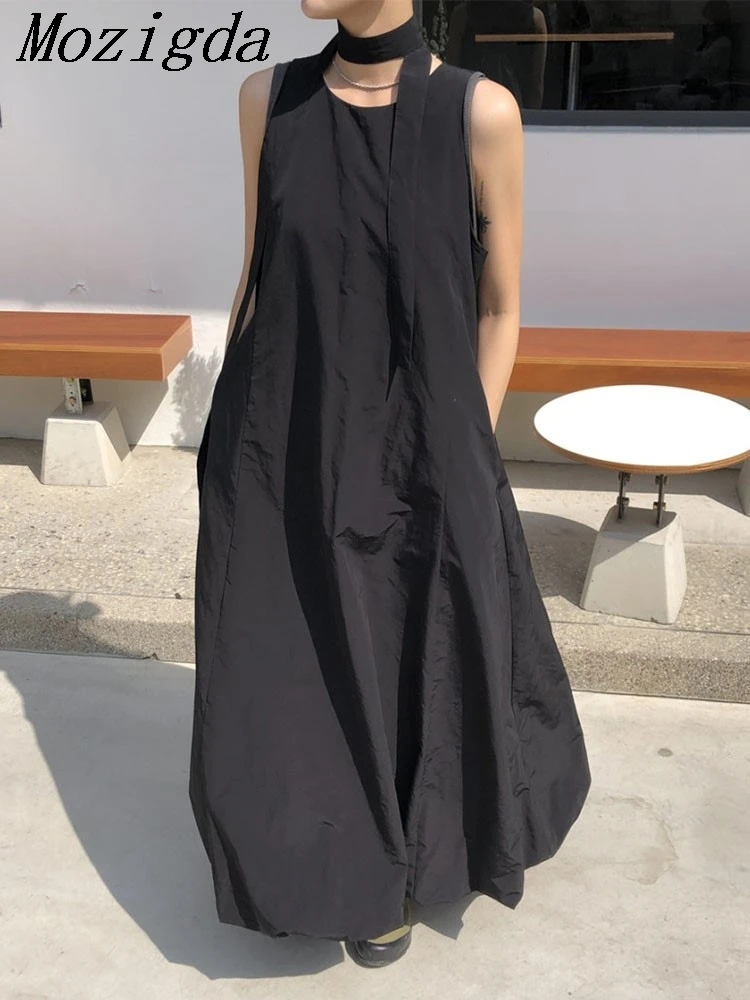 

Summer Sleeveless Vests Dress Women Korean Style Loose Ruffle Pleated Fashion Casual Ladies Dresses A-Line Woman Long Vest Dress
