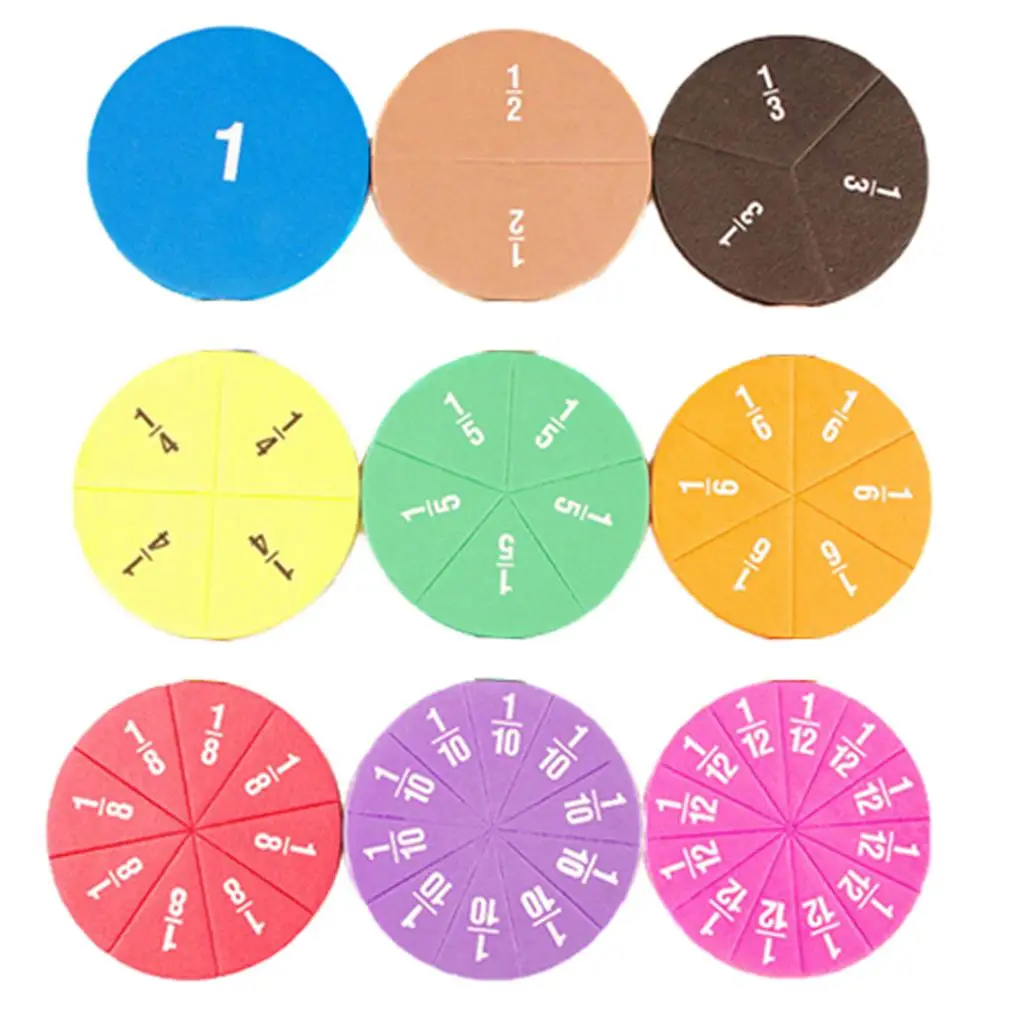 51 Piece Circular Fractions Kids Early Education Math Toy Without