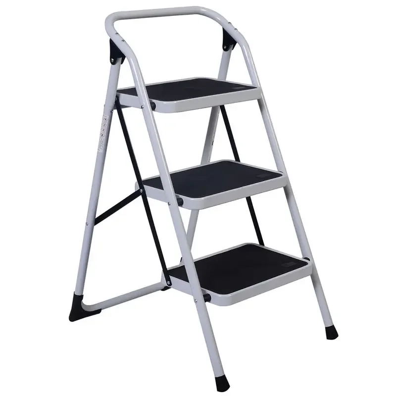 Short iron handrail for home use, 3 steps ladder, black and white