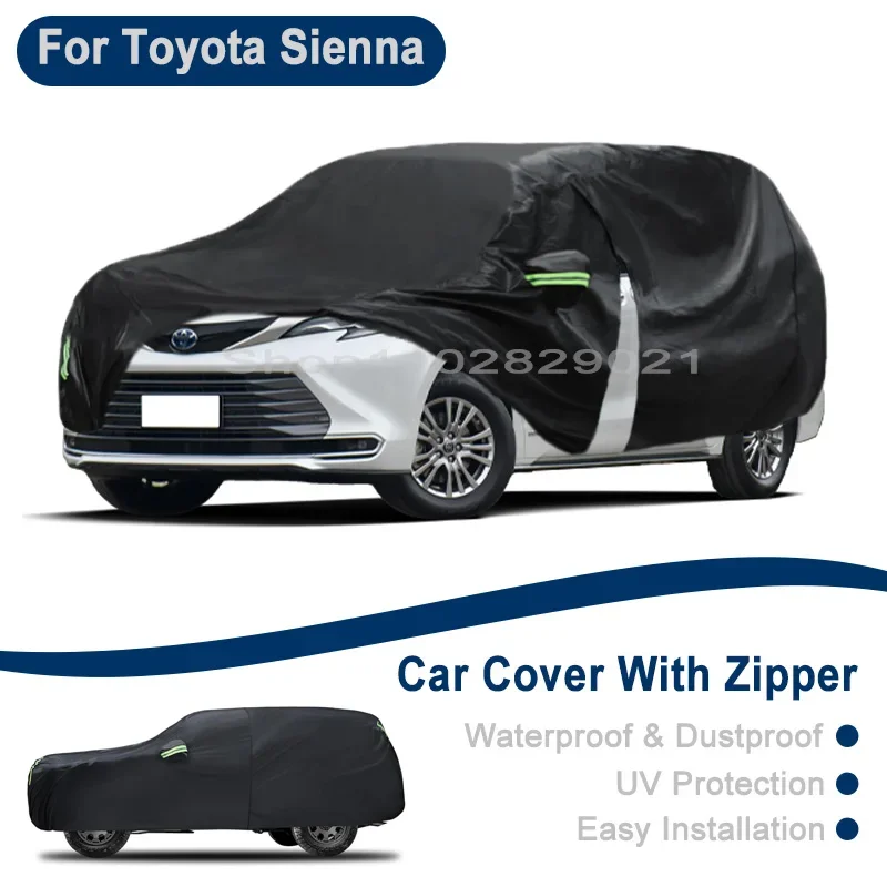 For Toyota Sienna Full Car Cover - Outdoor Universal Full Body Cover With Side Zipper, Waterproof Dustproof Sunshield