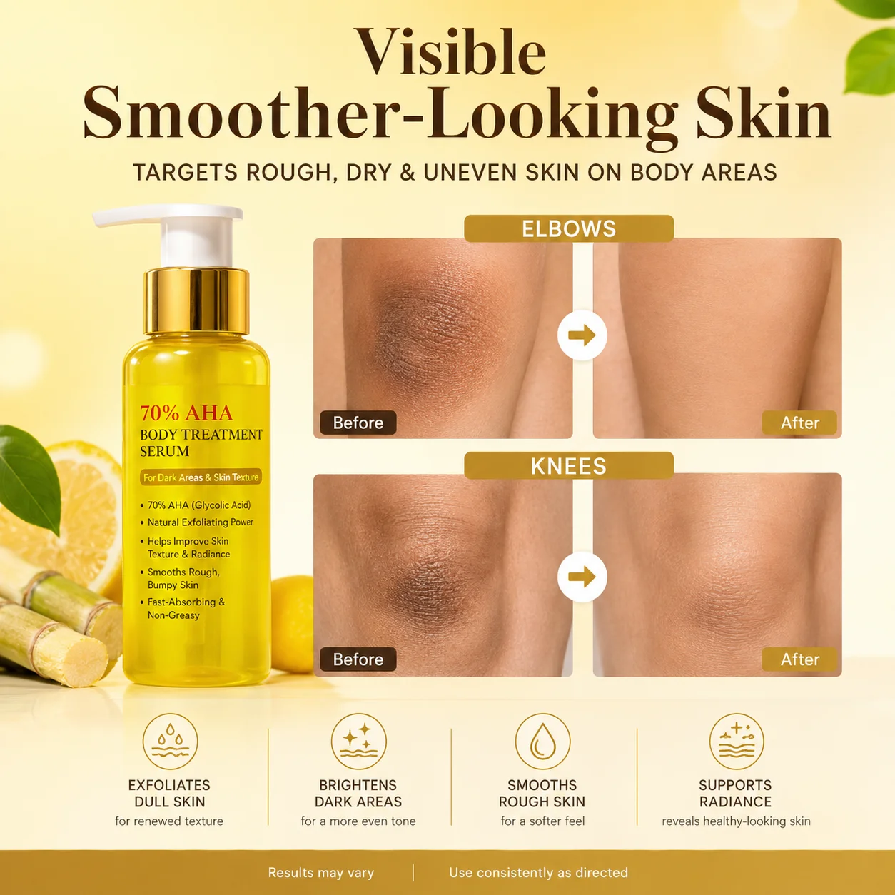AHA Body Brightening Serum 120ml Lightweight Moisturizing Essence Smooth Soft Skin Dark Spot Fading