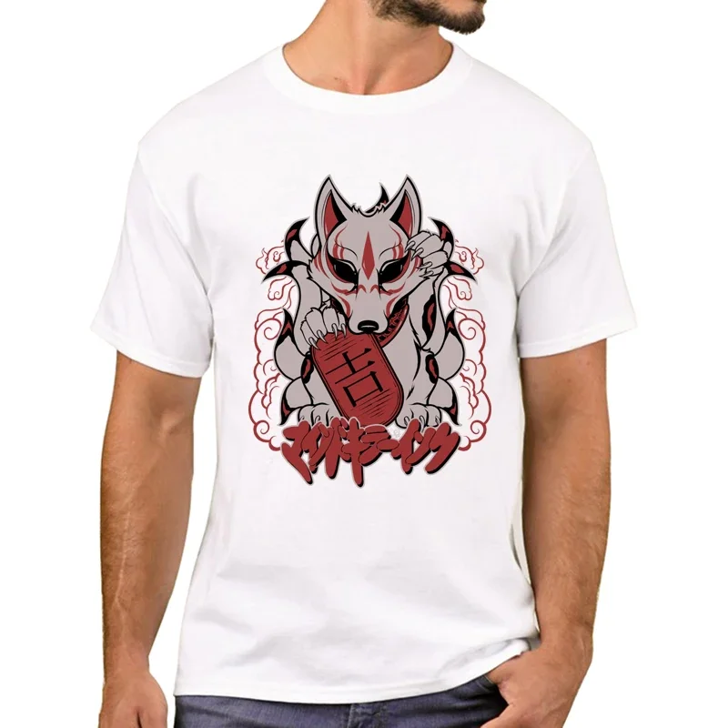 kısa kollu T shirt erkek Harajuku Tee TEEHUB sıcak satış Vintage japon tilki erkek T-Shirt şanslı Kitsune baskılı T shirt