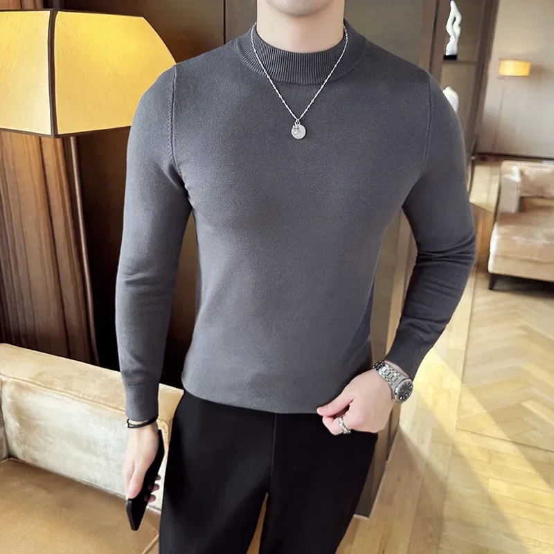 팝 가을 겨울 느슨한 캐주얼 모의 목 스웨터 남성 패션 니트 풀오버 남성 솔리드 컬러 따뜻한 하라주쿠 뜨개질 스웨터 Ma