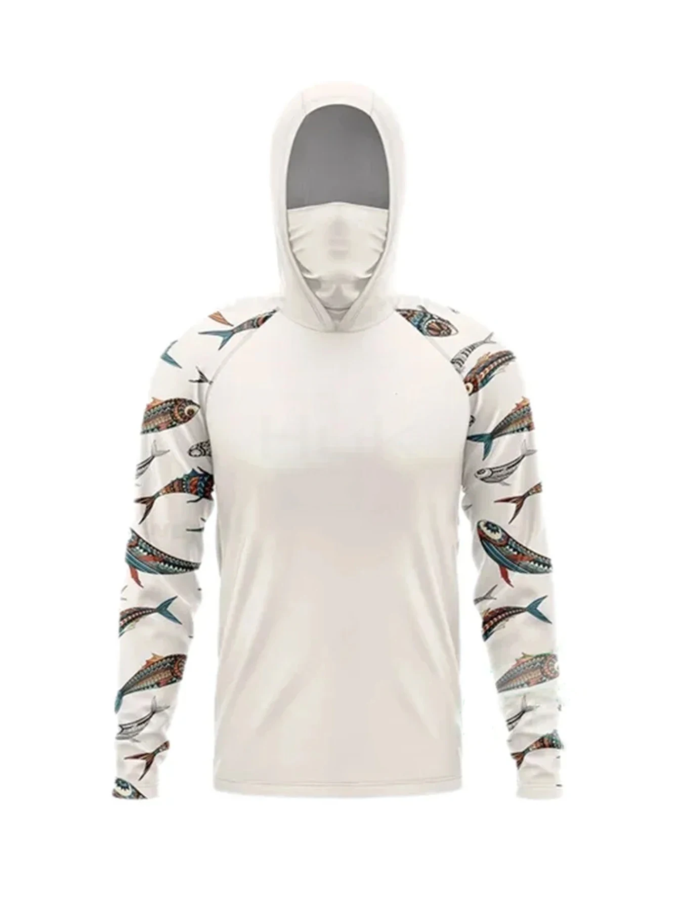 New outdoor fishing shirt, sun protection suit, men's long sleeved mask, hooded fishing suit