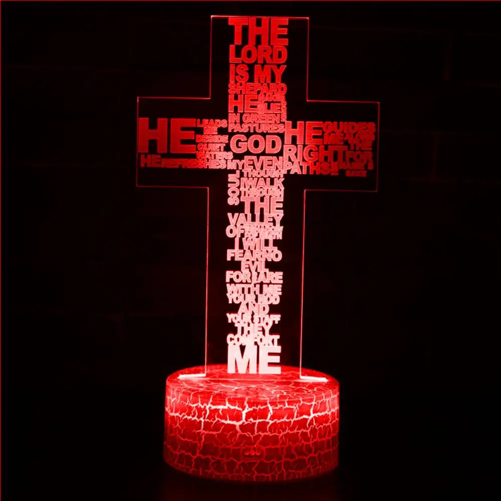 Nighdn Jesus Cross Night Lights doprowadziło do iluzji 3D lampa stołowa USB wystroju kościoła chrześcijańskiego lampka nocna prezenty świąteczne chrześcijańskiego