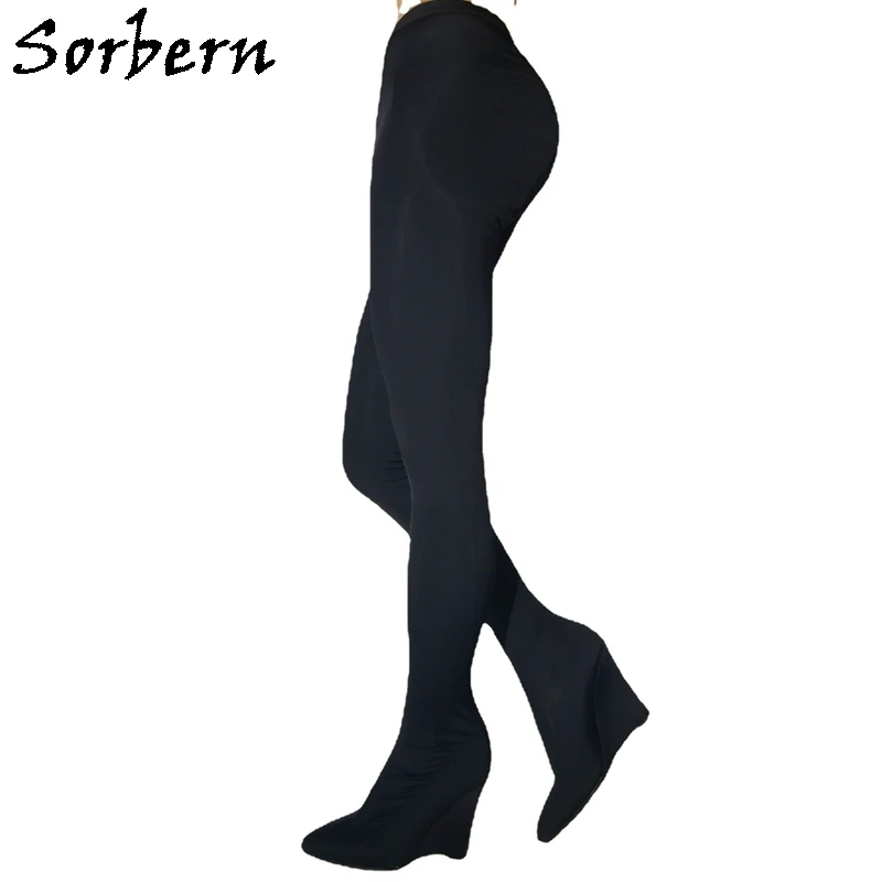 

Sorbern Black Lycra Streched Legging Boots Wedges High Heel Pointed Toes Pant Boot Elastic Unisex Style Shoes Custom Leg Size